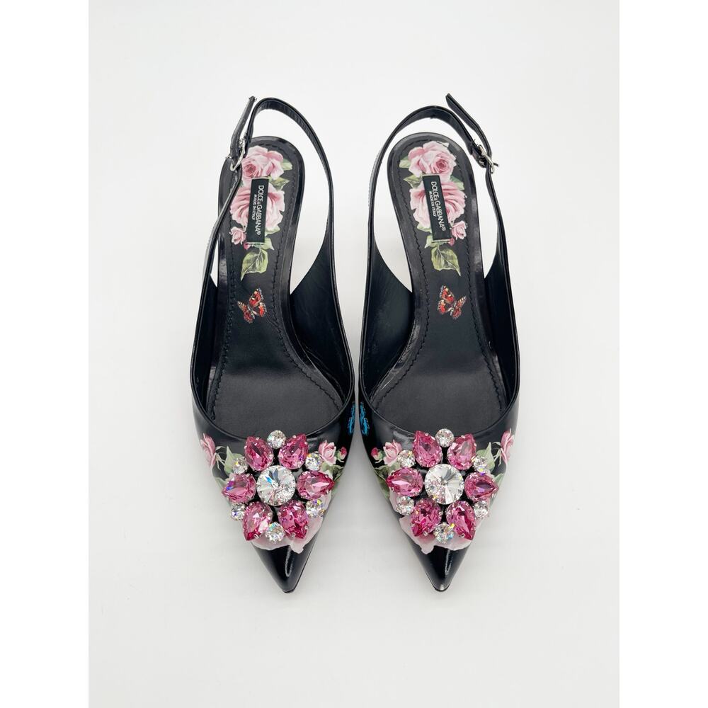 Dolce & Gabbana Black Rose Butterfly Crystal Pointed Toe Slingback Heels IT 40 - Picture 7 of 16